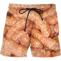 Funny Fatty Beef Hot Dog Men's 3D Print Short Pants Street Hip Hop Beach Shorts Skateboard Swimming Shorts Women Short Trunks 1