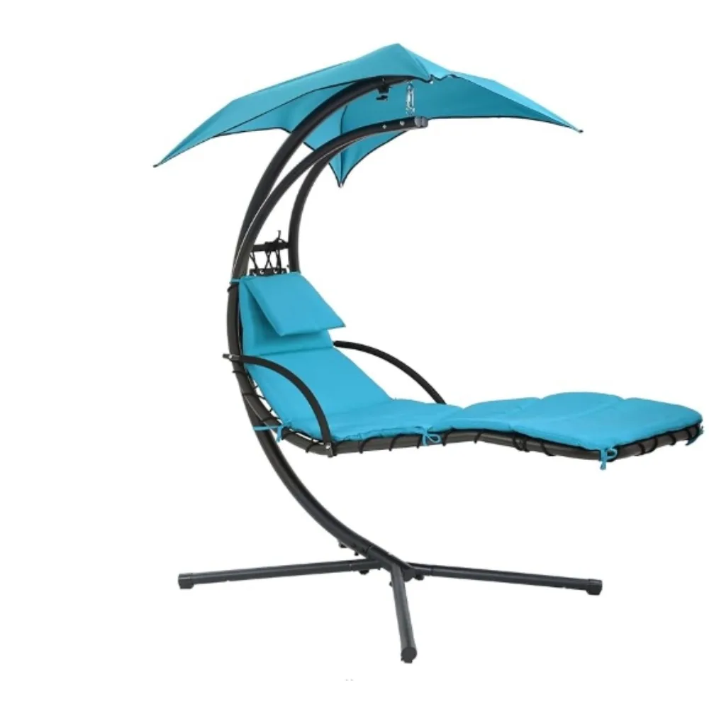 Hammock Chair Lounge Chair w/Built-in Pillow and Removable Patio Swing Lounge Chair Canopy Hammock Arc Stand 6