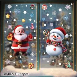 Festive Christmas Window Clings - Gingerbread, Snowman, Snowflake & Santa Claus Holiday Decals (XB 2PCS)