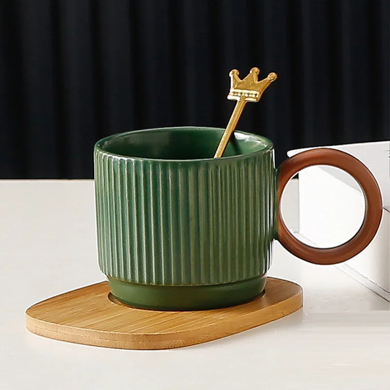 Ceramic Cup Women'S Office Coffee Cup With Bamboo Saucer With Spoon Mg-202