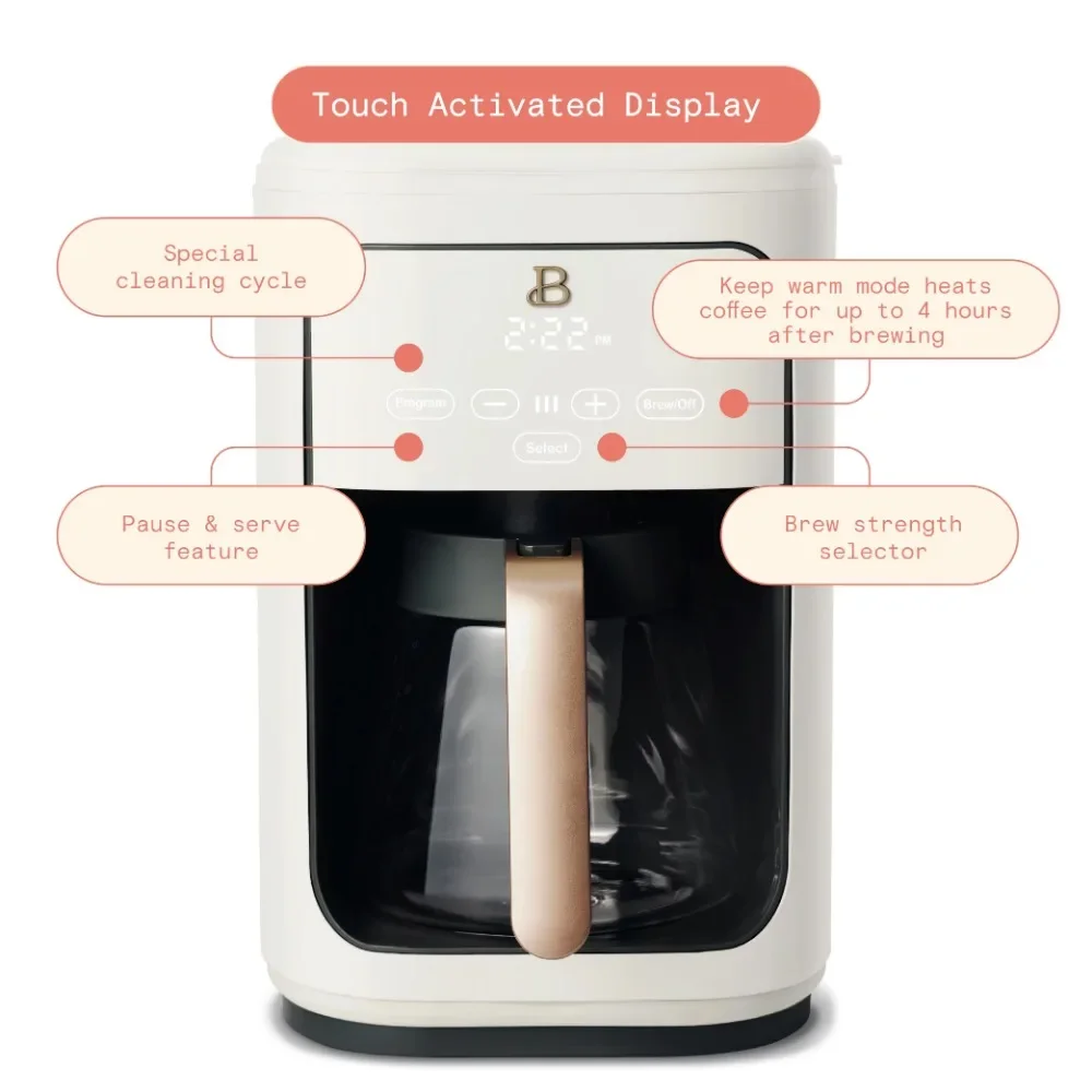 New Beautiful 14-Cup Programmable Drip Coffee Maker with Touch-Activated Display, White Icing by Drew Barrymore