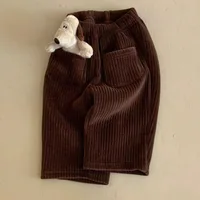 Autumn Winter Kid Boy Solid Ribbed Loose Wide Leg Pants Girl Baby Thicken Corduroy Pants Children Cotton Trousers Infant Clothes 6