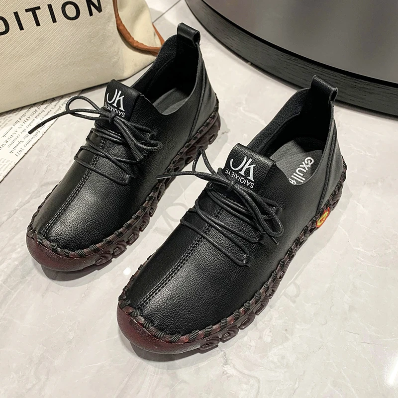 

Кроссовки женские на платформе, кожаные лоферы, без шнуровки, плоская подошва, повседневная обувь для мам, на весну