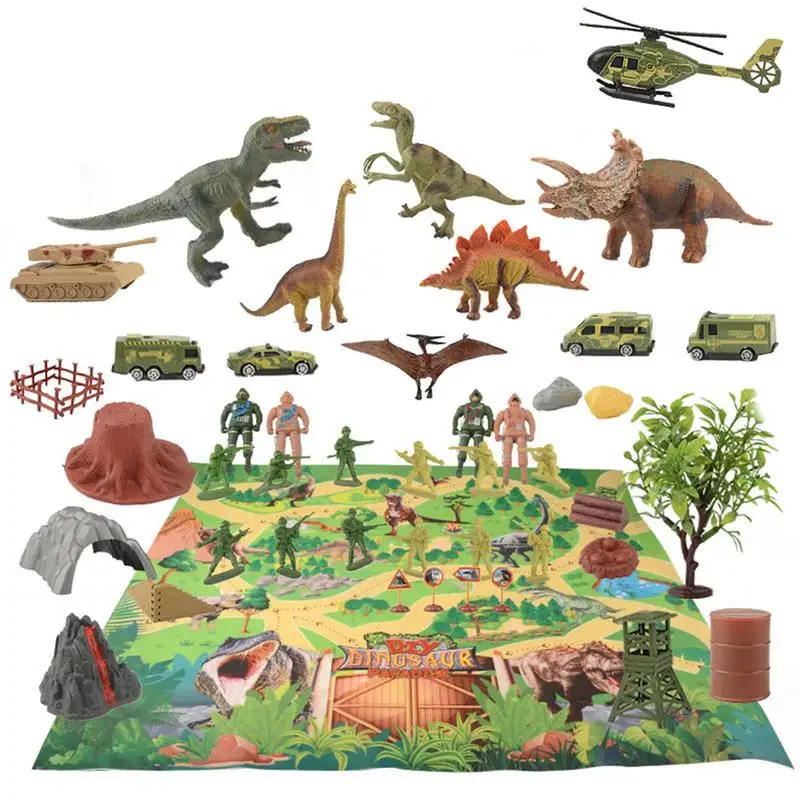 

50pcs Dinosaurs Model Toy With Game Mat Animal Jungle Set Dinosaur Excavation Educational Boys Children Realistic Toys Gifts