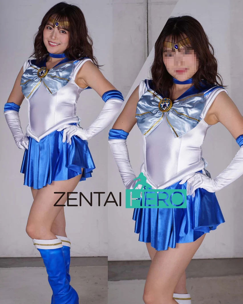 New Arrival Sexy Japanese Anime Beautiful Girl Shiny Satin White/Blue Sailor Mercury Cosplay Girl Costume Halloween Party Dress