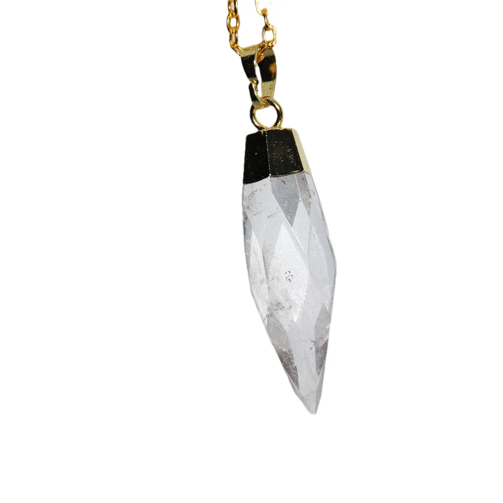 

Fashion Jewelry crystal stone chain pendants necklaces with clear quartz female large faceted bullet long stones gold plated 1pc