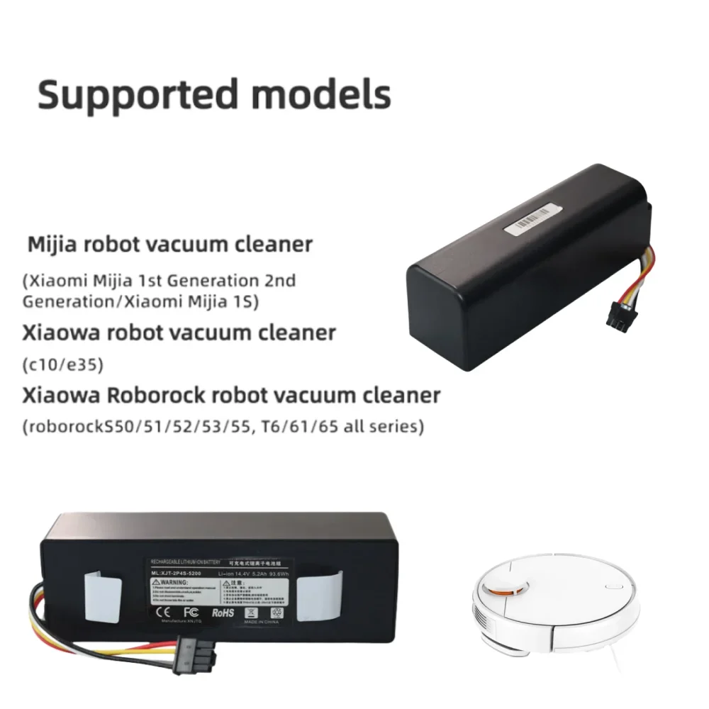 14.4V 5200/6500/9800/12800mAh Robotic Vacuum Cleaner Replacement lithium Battery For Xiaomi Roborock S55 S60 S65 S50 S51 S5 MAX
