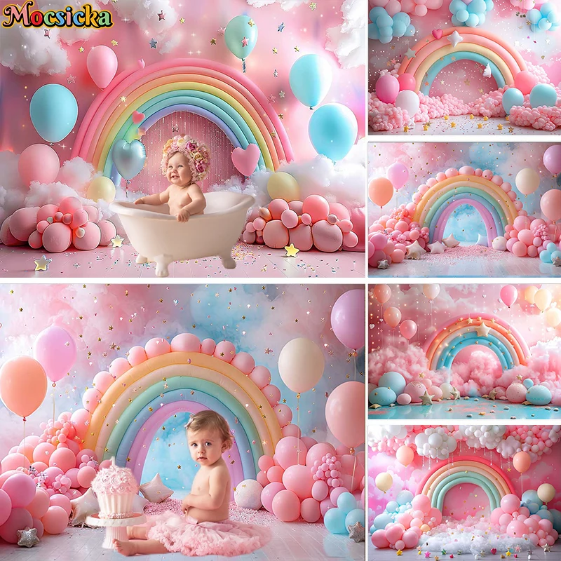 

Mocsicka Photography Background Dreamy Pink Balloon Princess Girl Birthday Cake Smash Portrait Decor Backdrop Photo Studio