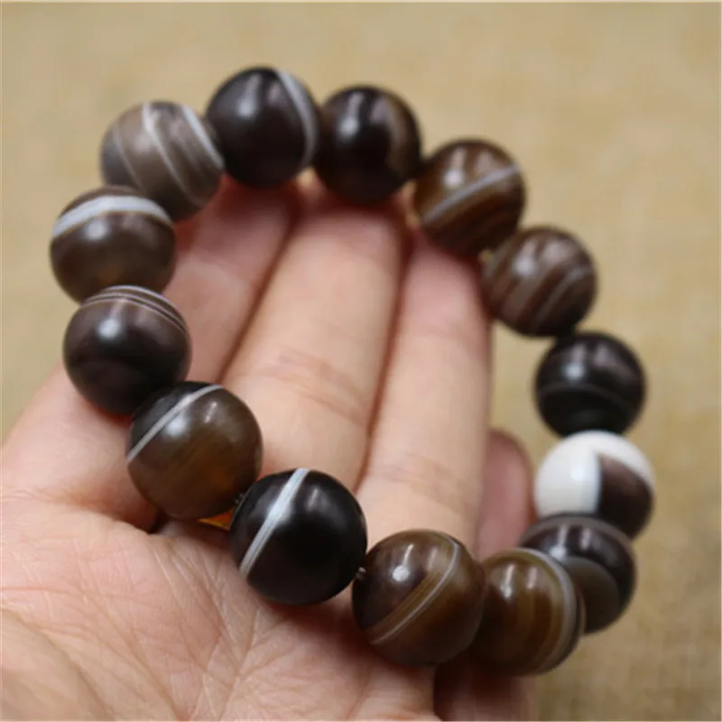 

Natural Twining Line Agate Frosted Bracelet 14mm Couple