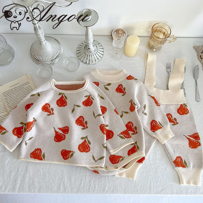 

Angou Spring Autumn Baby Boys Girls Romper Clothes Long Sleeves Sweater Rompers Infant Sweater Newborn Baby Girls Clothing Set