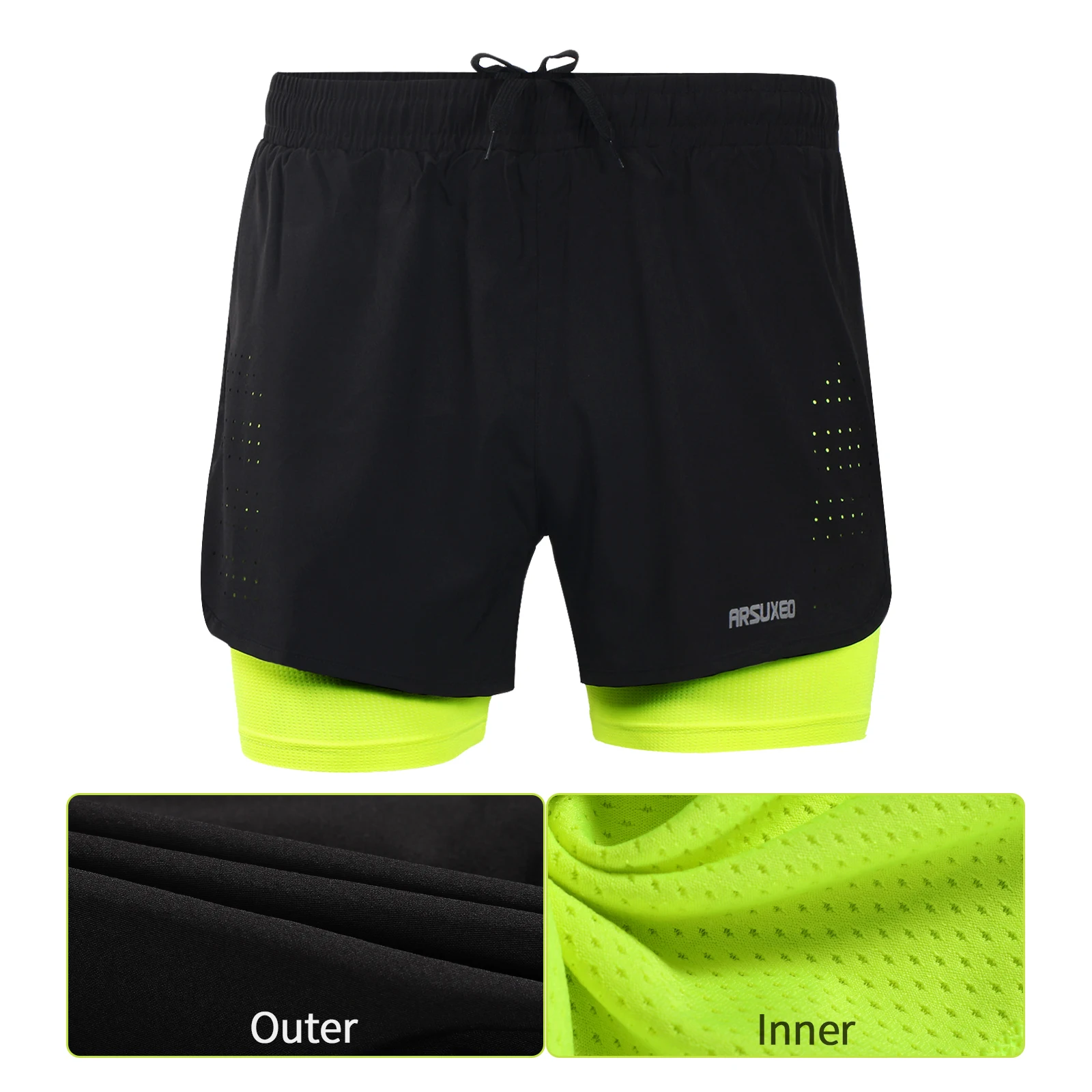 ARSUXEO Men's Running Shorts Outdoor Sports Training Exercise Jogging Gym Fitness 2 in 1 with Longer Liner Quick Dry Workout 2