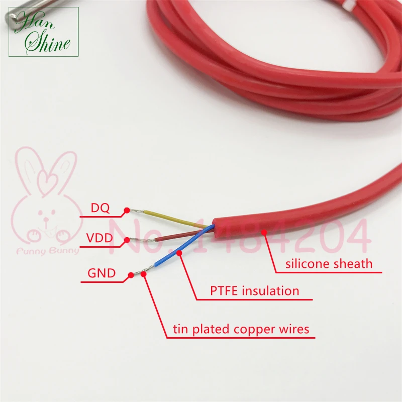 DS18B20 Waterproof Digital Temperature sensor 6mm * 50mm Stainless Steel Probe 18b20 1m 2m 3m 5m Silicone Cable
