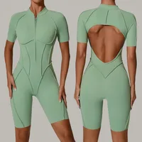 Women's tracksuit Gym Workout Sports clothes outfit zipper Jumpsuit Yoga Fitness overalls Set open Back Bodysuits suit for women