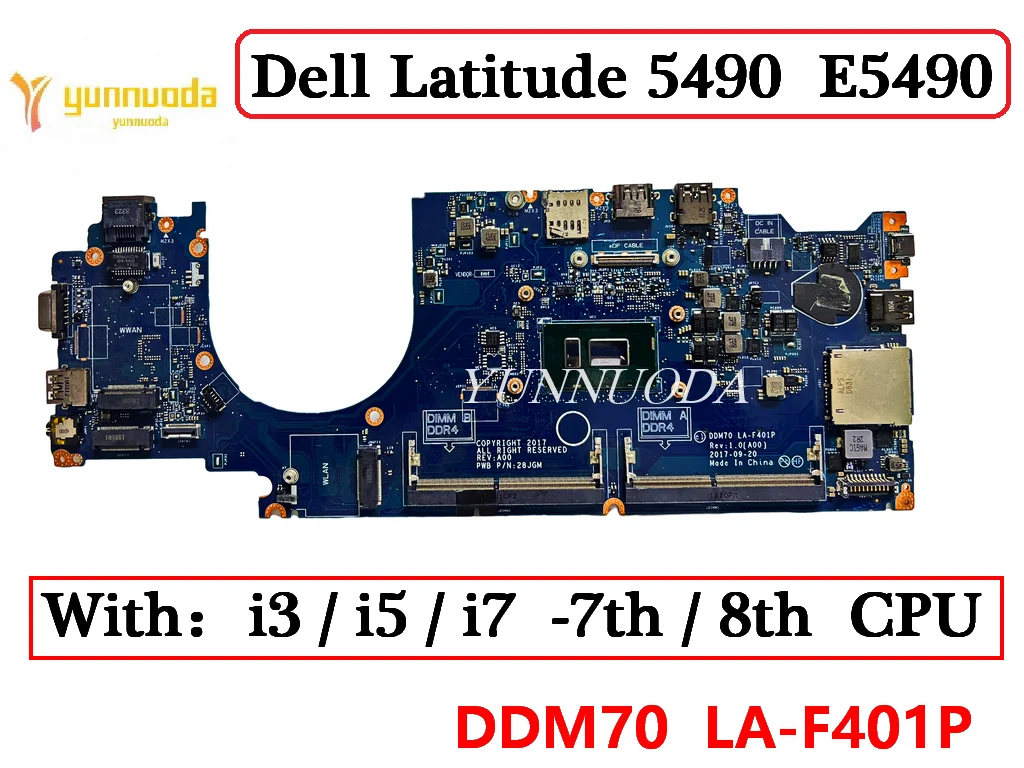 para Dell Latitude 5490 E5490 Placa-mãe do Portátil i3 i5 i7 7th 8th Cpu Ddr4 100 Testado Ddm70 La-f401p