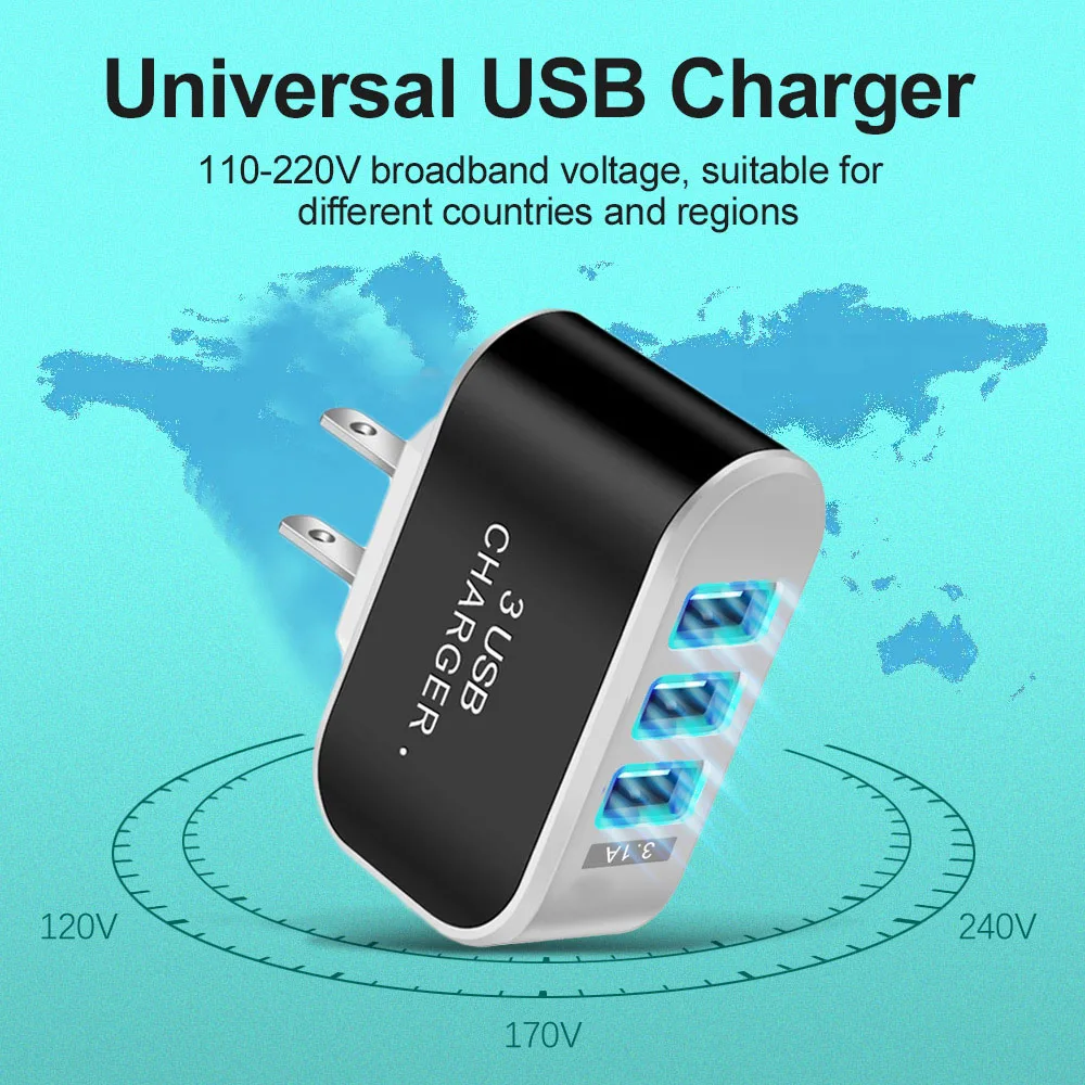 3 Ports Charger Station USB US Charger Wall Home Travel AC Adapter for Huawei Xiaomi iPhone Candy Colors