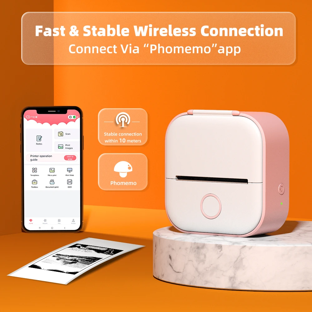 Phomemo T02 Impressora Térmica Portátil Mini Impressora Impressão Térmica Etiqueta do Bolso Máquina de Etiquetas Vários Papel Dropshipping - Imagem 3