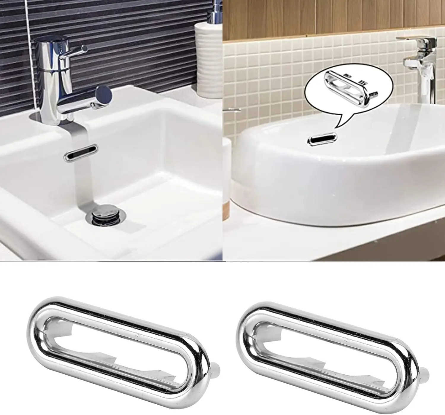 4pcs Sink Overflow Ring Bathroom Basin Trim Bath Sink Hole Round Overflow Drain Cap Cover Insert in Hole Spares for Kitchen