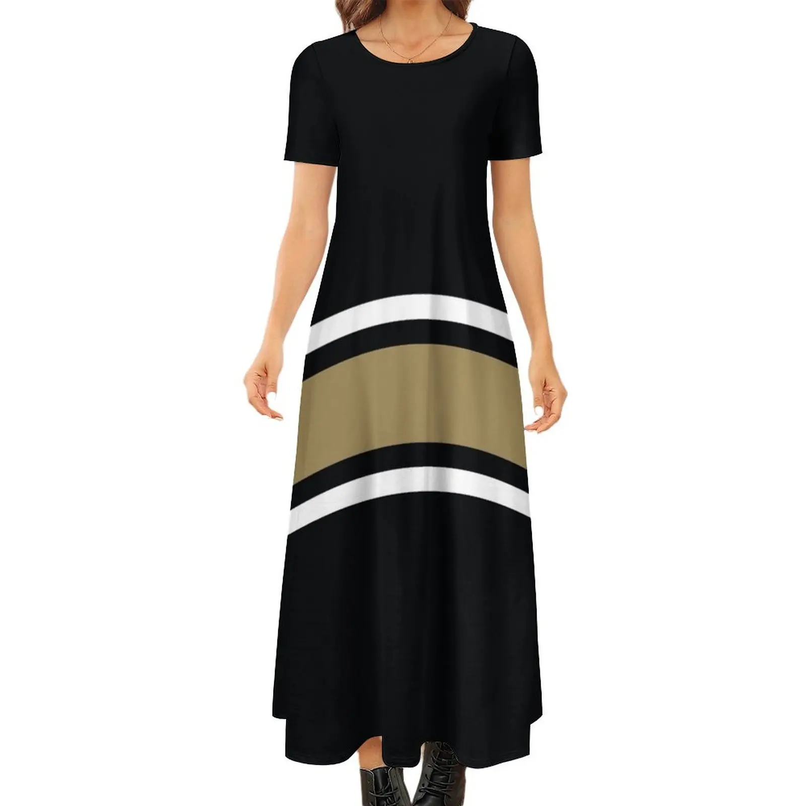 

Черное, белое и Золотое Платье в полоску с круглым вырезом и коротким рукавом, пляжные наряды для женщин, платья невесты, женское платье