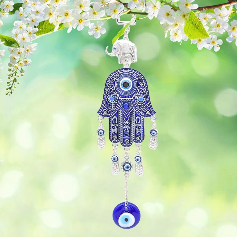 Metal Flower Wall Decoration Wall Art Decor Wall Hanging Pendant Crystal Wall Hanging Charm Decoration Chamfer Tool Turkish Blue Evil Eye Amulets Hand Wall Protection Hanging Lucky Pendant Decor