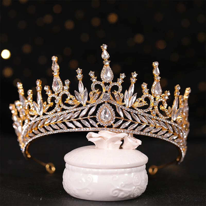 Brautkrone Haarschmuck blaue Rhein Stein Krone Luxus Bankett Kleid Krone Hochzeit Gold Haar Ornament Braut Kopfschmuck – Detail 6