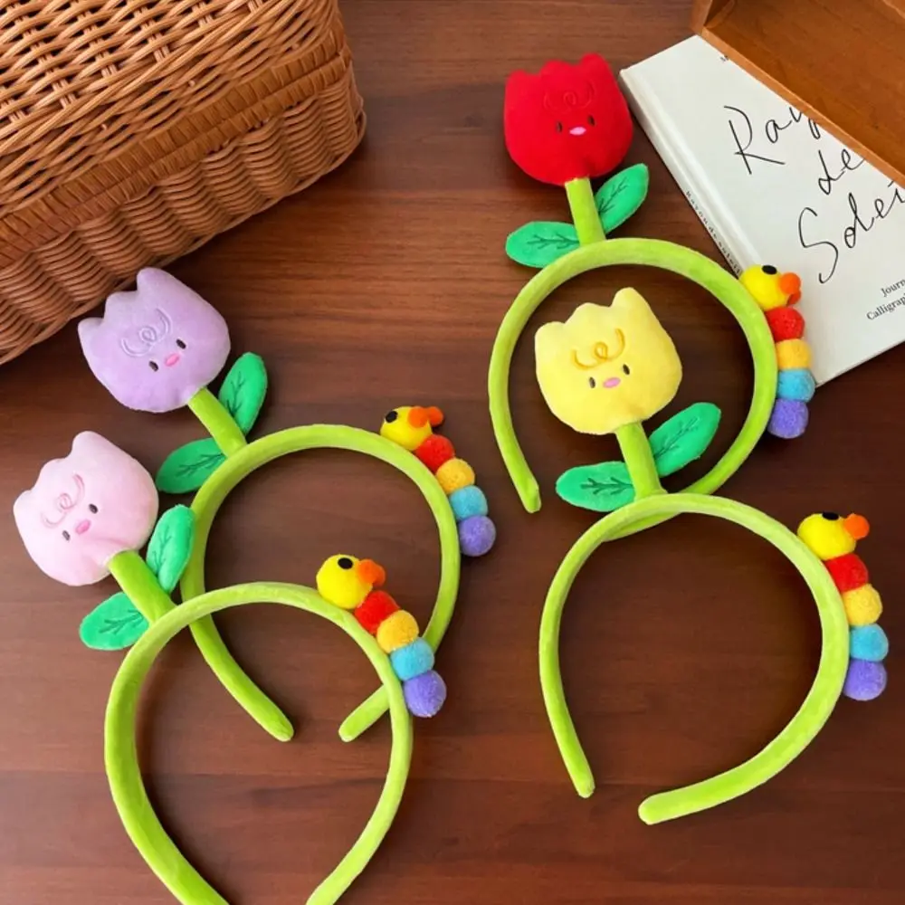 Tulip Caterpillar Flowers Headband Lovely Cartoon Bean Sprout Plush Flower Hair Hoop Headpiece Cloth Outdoor