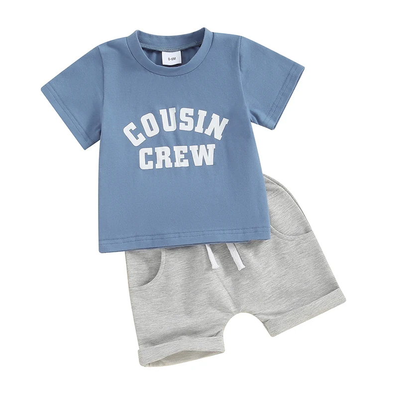 

Toddler Boys 2 Piece Outfits Letter Print Short Sleeve T-Shirt and Elastic Shorts for Summer Clothes Set