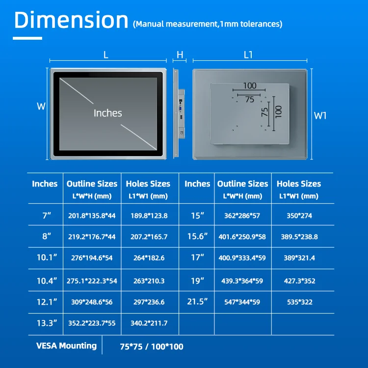 8인치 21.5인치 LCD 산업용 모니터 IP65 방수 벽걸이 터치스크린 디스플레이 패널 PC (맞춤형 HMI용)