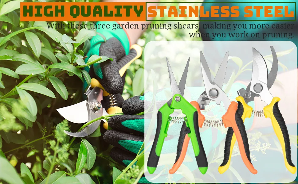 3 Pack Garden Pruning Shears Set Stainless Steel Scissors Clippers Pruning Snips Shears Hand Tools for Flowers Leaves Potted