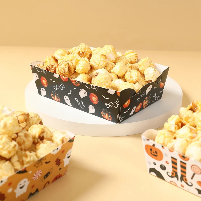 Halloween Süßigkeiten Popcorn Tablett Halloween Thema Party Dekoration Kinder Gefälligkeiten Kürbis Geist Papier Tablett Süßes oder Saures Party Supplies – Detail 2