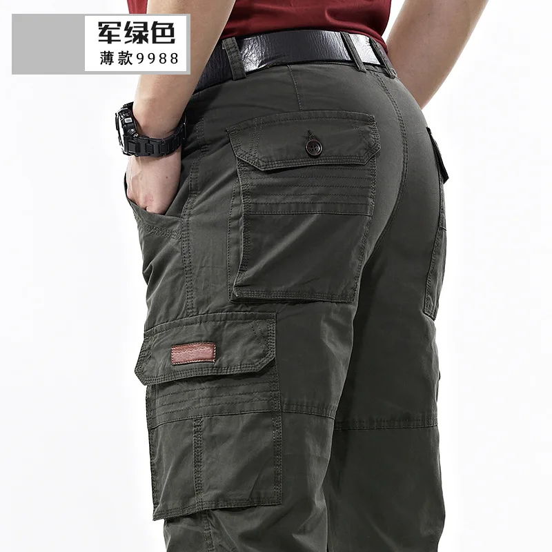 ICPANS Cargo Pants Mens Cotton Multi-pockets Baggy Men Pants Casual Trousers Overalls Green Joggers Size 42 44 casual pants