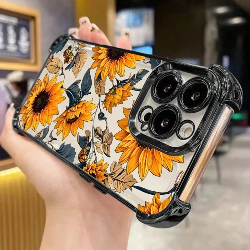 Sunflower Electroplated Airbag Transparent Anti-Fall Phone Case