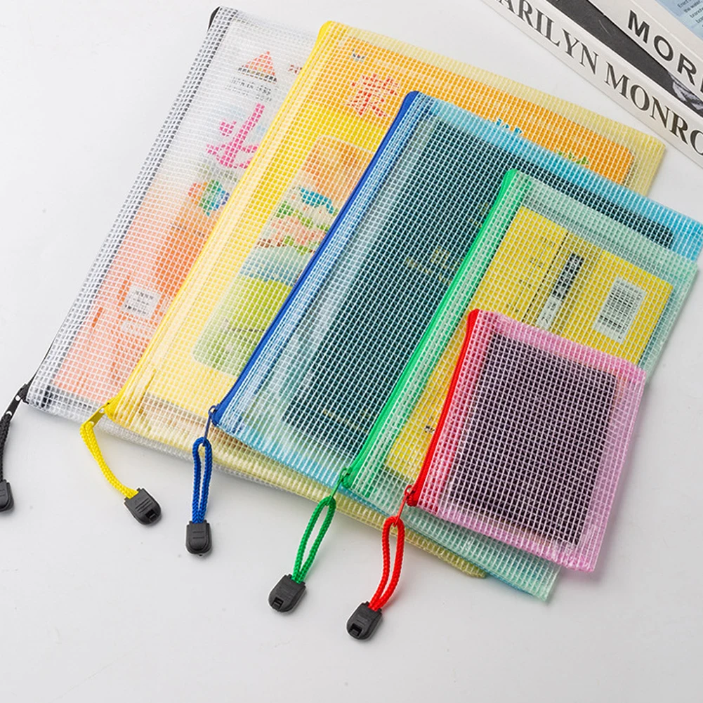 10Pcs 메쉬 지퍼 주머니 A5 A6 파일 가방 학교 사무용품을위한 방수 문서 주최자 여행용 보관 가방