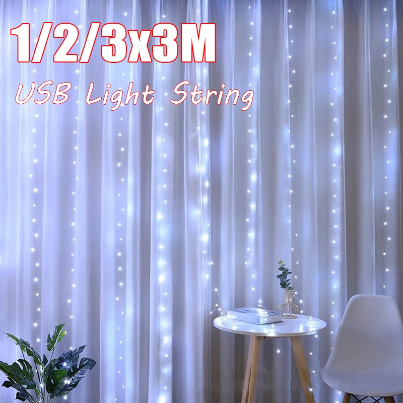 

3M LED Curtain Garland on The Window USB String Lights Fairy Festoon Remote Control Christmas Wedding Decorations for Home Room.