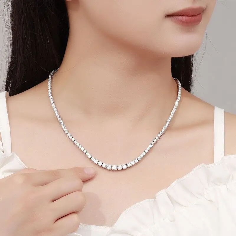 Andara 925 Sterling Silver Necklace Zircon Chain Necklace Women Fashion Simple Engagement Wedding Charm Jewelry 4mm 45cm 5