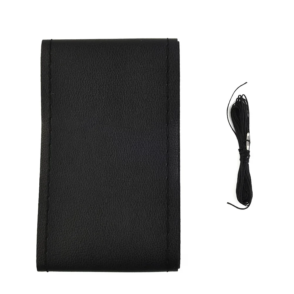 자동차 핸들 커버, 38cm 가죽 DIY 손 바느질 선물, 블랙 편안한 인테리어 자동차 핸들 커버 액세서리, 1PC