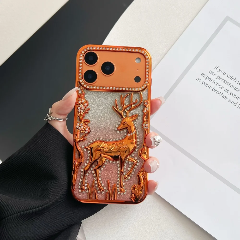 Elegant 3D Deer Diamond Glitter Phone Case - Shiny Electroplated Shockproof TPU Cover