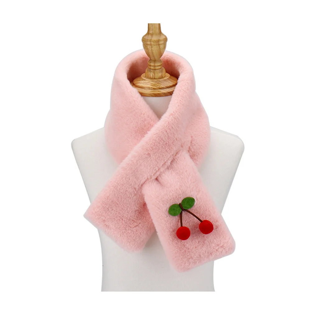 Winter Coral Fleece Pure Color Collar Children Soft Scarf Baby Boy Girls Plush Little Bear Neck Warm Scarves Outdoor Neckerchief