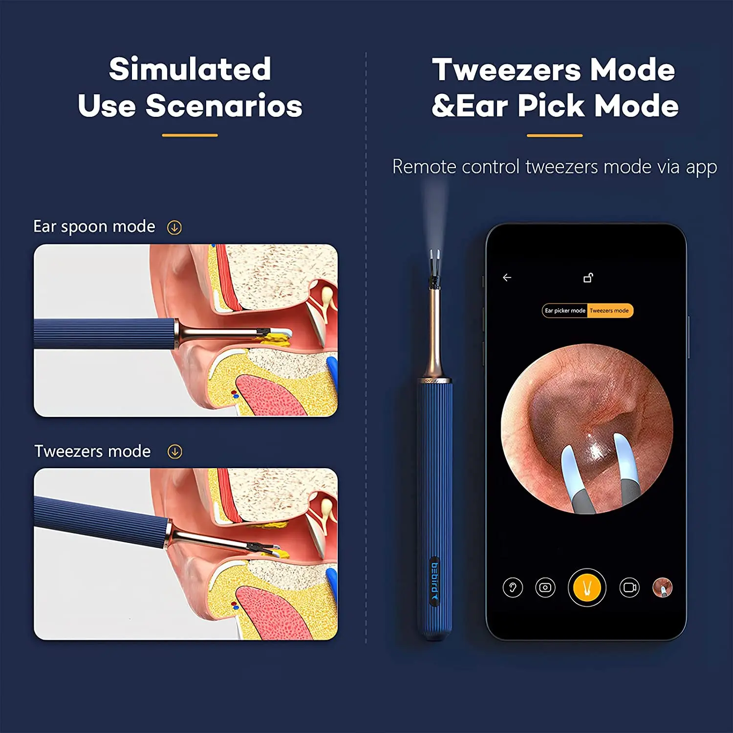 Original Bebird Ear Cleaner Note3 Pro Tweezers&Spoon 2in1 Ear Wax Remover,Ear Camera Otoscope Compatible iPhone Andorid Phone 3