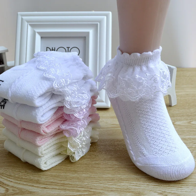 

5 Pairs/lot Baby Girls Kids Lace Ruffle Socks Princess Mesh Children Ankle Short Breathable Cotton White Pink Blue Toddler Sock