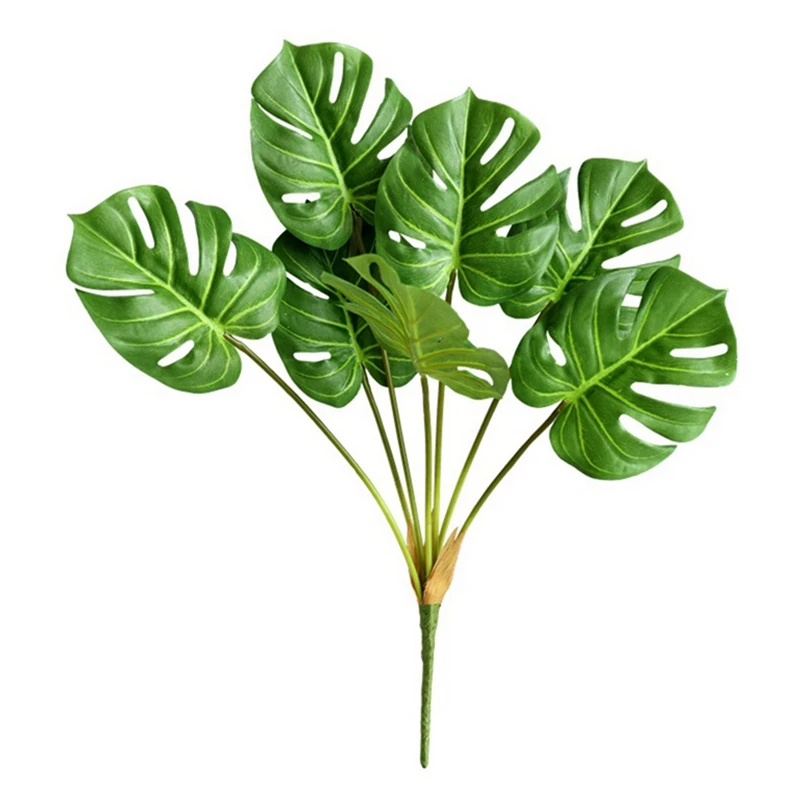 

60Cm 7 Fork Tropical Monstera Large Artificial Tree Branch Fake Plants Real Touch Turtle Leaf Plastic Palm Leaves