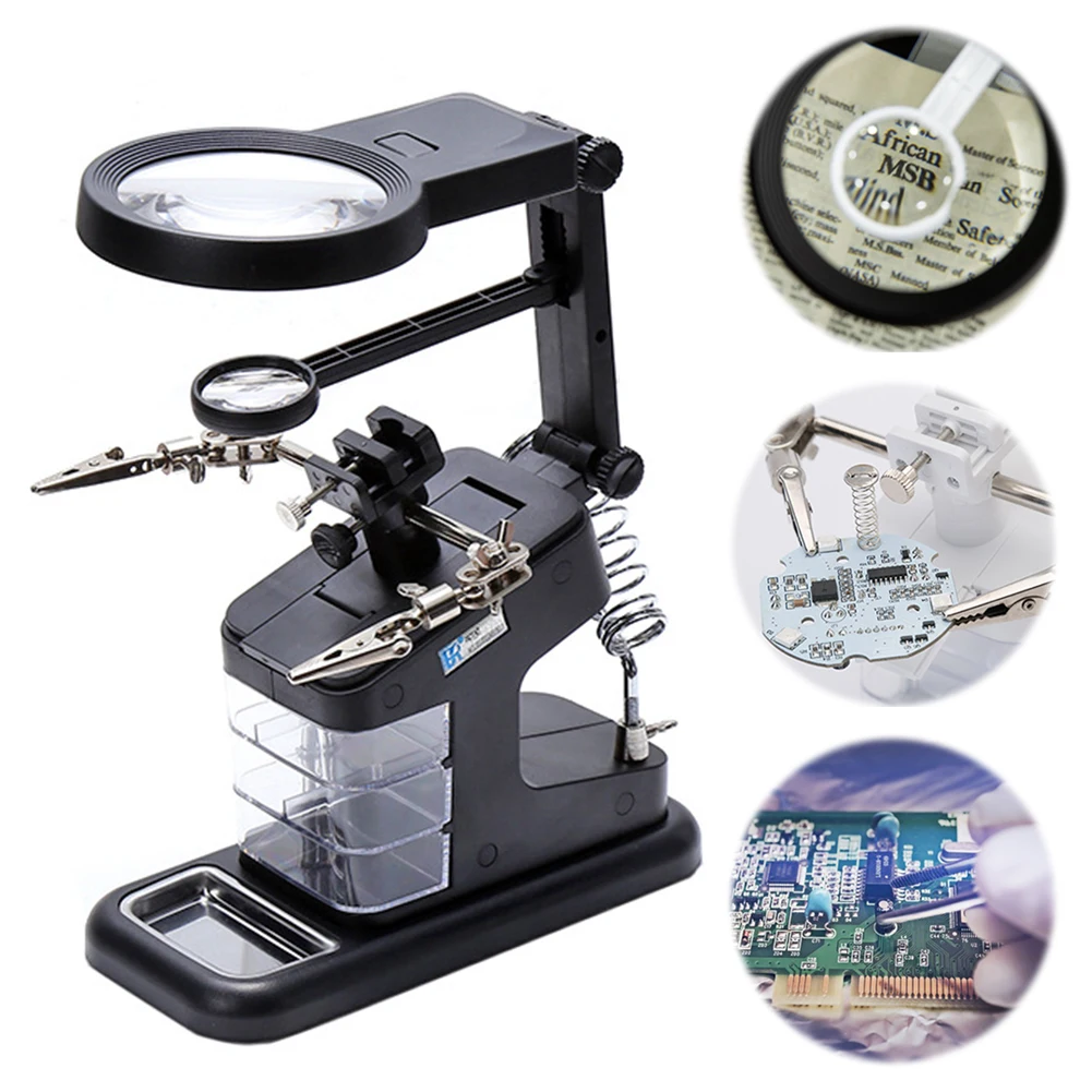 3X 4.5X 25X Welding Magnifying Glass with LED Light Magnifier Lens Auxiliary Clip Loupe Desktop Magnifier  Soldering Repair Tool outside micrometer Measurement & Analysis Tools