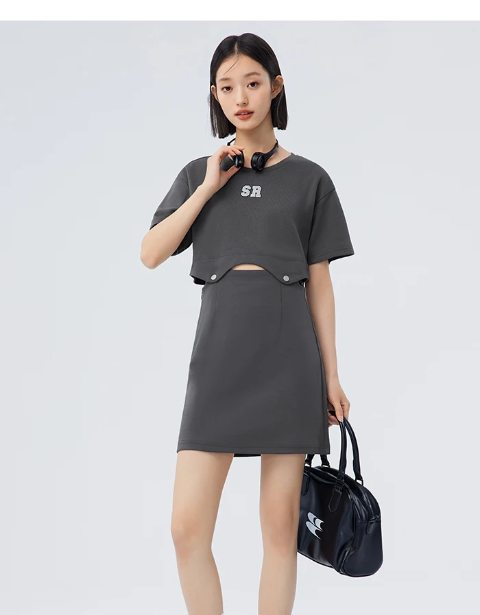 Dress Women Letter T-Shirt Solid Color New Summer Short Suit Two-Piece Set