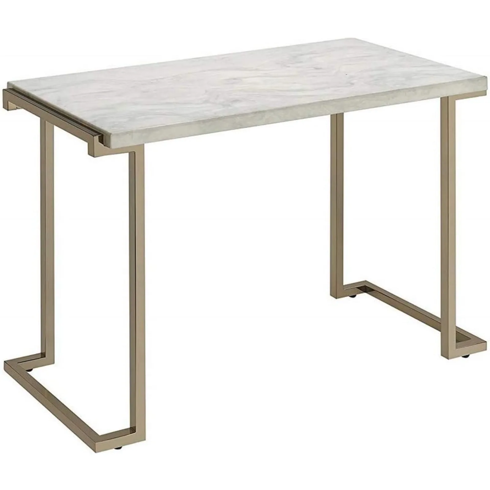 US Boice II Rectangular Faux Marble Top Console Table in Champagne Beige