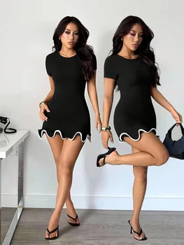Round neck ruffled slim-fit mini dress 1