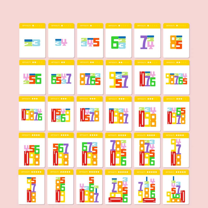 Colorful Building Blocks Wooden Toys Stacking Games Montessori Toys with Cards Digit Blocks Enlightenment Teaching Aids for Kids - 5