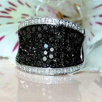 Vintage Luxury Wide Promise Rings for Women Paved Sparkling Black Synthetic Zircon Wedding Bands Rings Fashion Jewelry Gift - Image 2