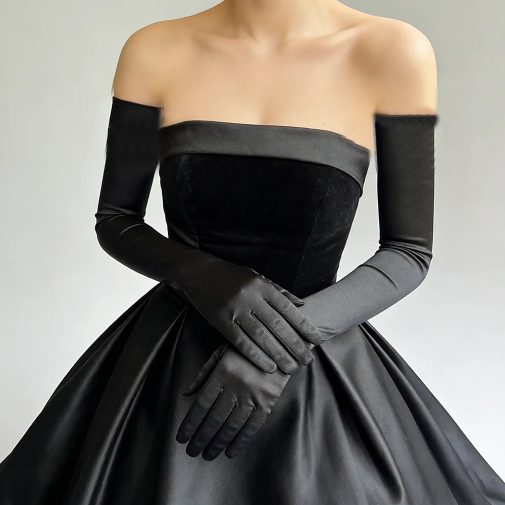 4 verschiedene Längen, einfarbige Satin-Handschuhe für Damen, für Hochzeiten, Partys, Oper, Ellenbogen-/Handgelenklänge, dehnbar, für Karneval, Party, Etikette, Auftritte – Detail 3