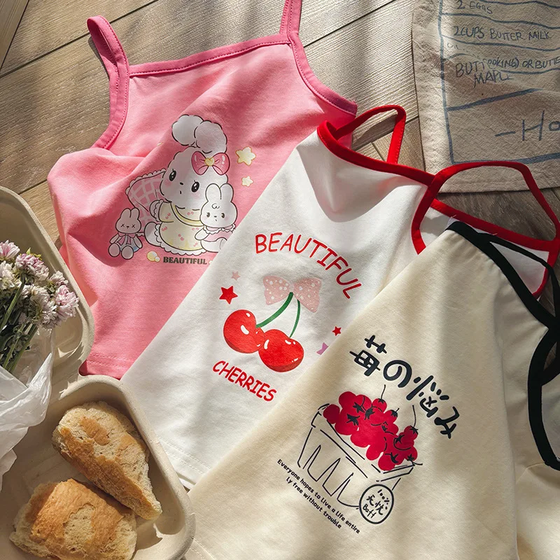Summer Baby Girls Camisole Toddler Sleeveless Vest Undershirt Kids Cartoon Print Top Tees Children's Clothing Korean Style
