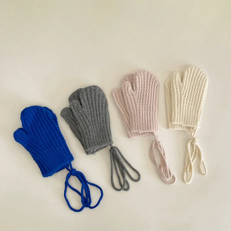 Wool Kids Winter Gloves Mittens for Girls Boys Solid Color 3-9Y