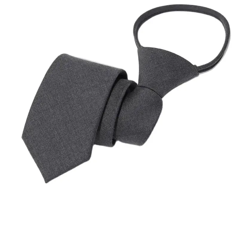 

High Quality Wool Tie Men's Easy Pull Formal Dress Business Grey Black 6CM Narrow Zippered Knot Free Fashion Tie